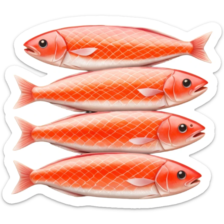 Draw raw fish fillets arranged on a wooden board with skin & flesh texture visible. sticker