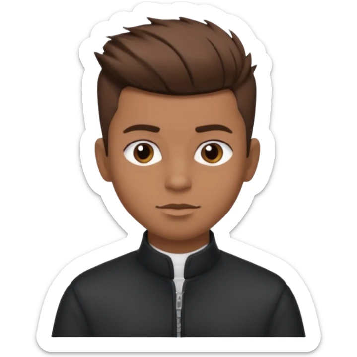 create a fringe haircut boy with a brown hair with hair little up more looking like quiff hairstyle but its going straight not on sides sticker