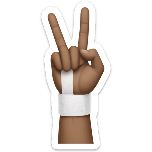 emoji hand gesture resembling "I Love You" in sign language, with a white bandage or wrapping around the hand sticker