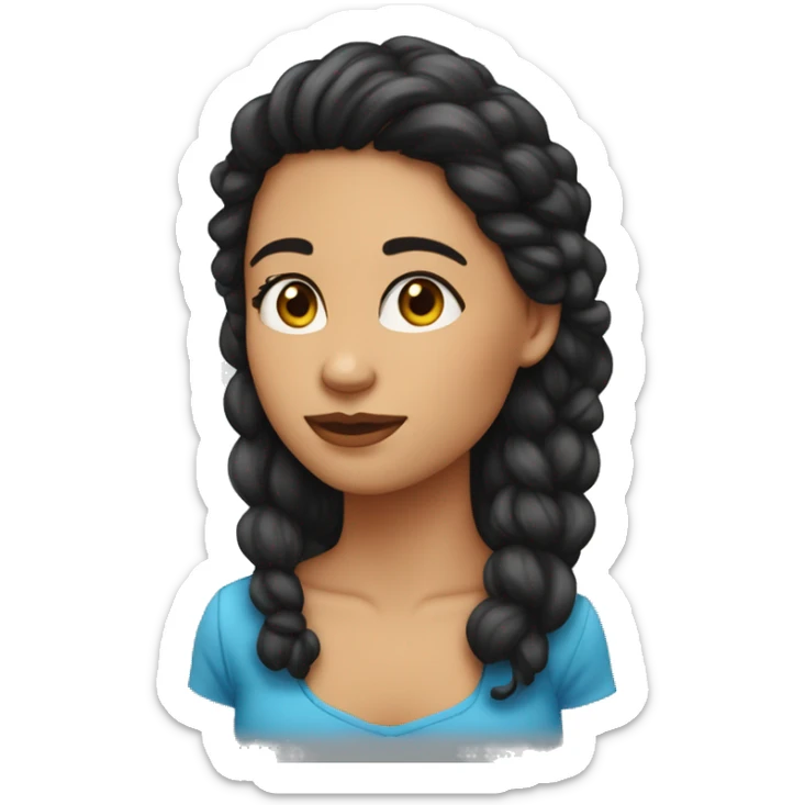 una chica guapa con pecas en la cara, ojos azules, pelo negro y rizado sticker