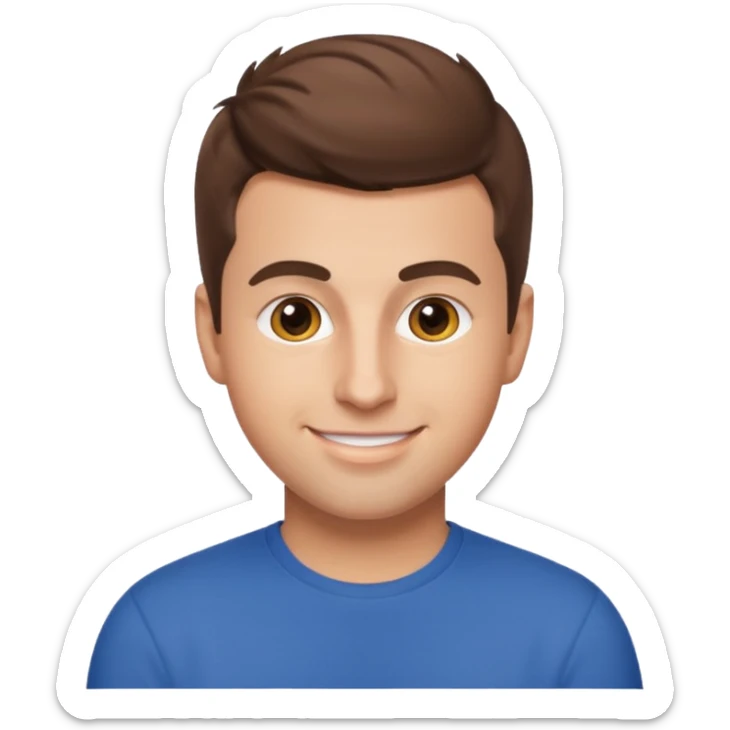Brian Chesky as an apple-style emoji, friendly face, short brown hair, casual look sticker