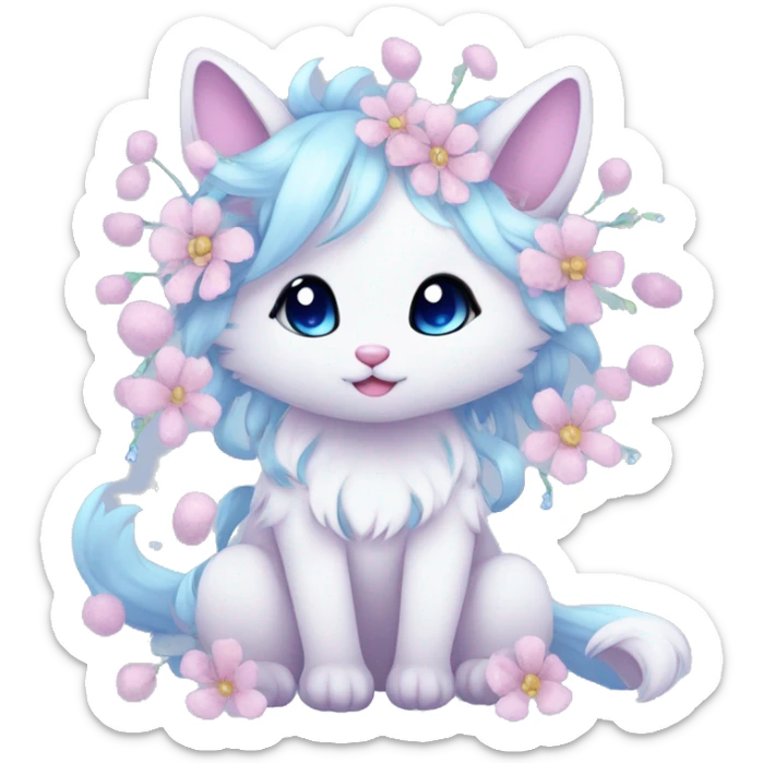 Anthro Cute Cool Pastel Innocent Shy Kawaii gorgeous sparkly ethereal fantasy animal creature with blue eyes furry sona with flowers and ribbons beautiful aesthetic sticker