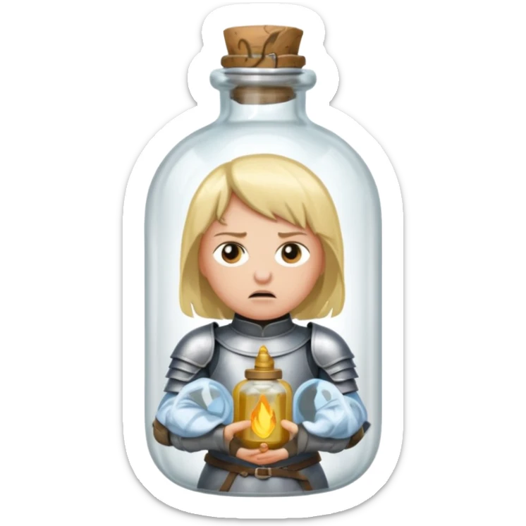 Jeanne d’arc en armure médiévale en colère et enfermée dans un biberon  sticker