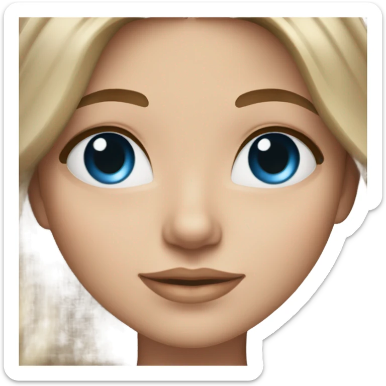 White girl with long voluminoush brown hair with blonde highlights balayage, blue eyes sticker