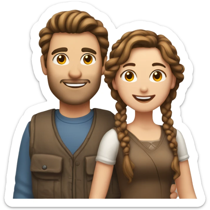 Brown haired man with his brown haired wife with a braid in her hair in love happy sticker