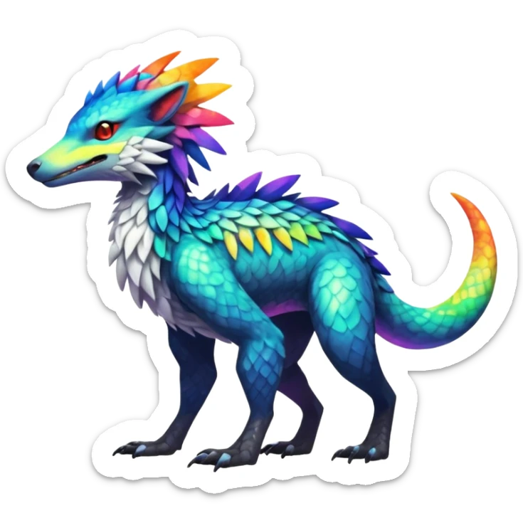 Colorful Fruity Neon Iridescent Warm-colored Tropical Exotic Vernid-Sergal-Trico-Silvally-Nargacuga-fusion-hybrid-animal-creature, full body sticker