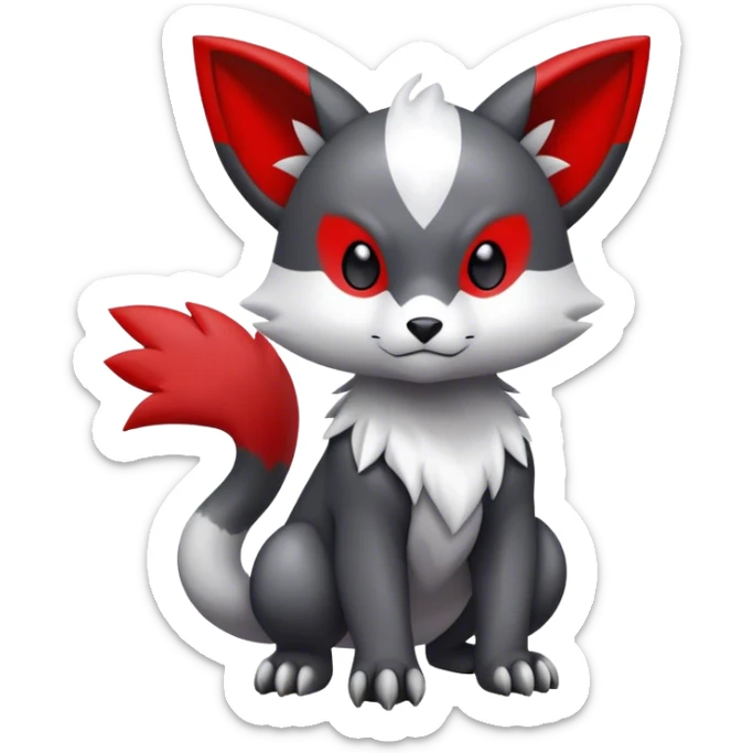 Cute cool black red white grey animal hybrid Fakemon full body sticker