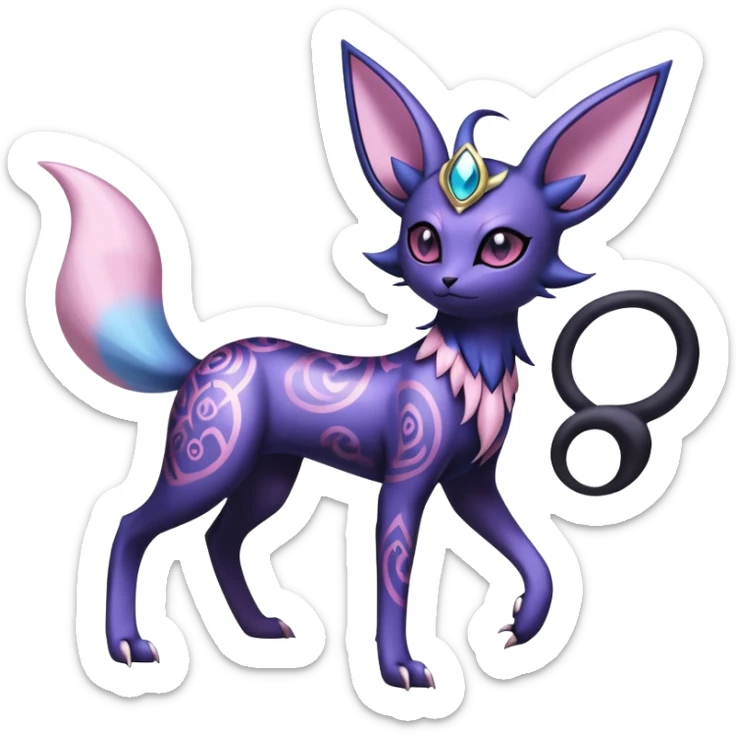 Shiny Exotic Badass Ethereal Royal Mysterious Gothic Noibat-Espeon-Umbreon-Sylveon-Pokémon-Fakémon-hybrid-creature (full body) with random pattern-markings sticker