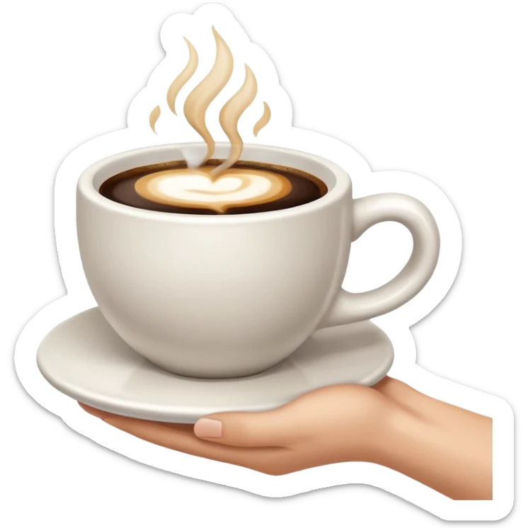 a white hand holding a cup of coffee but just the hand and the cup sticker