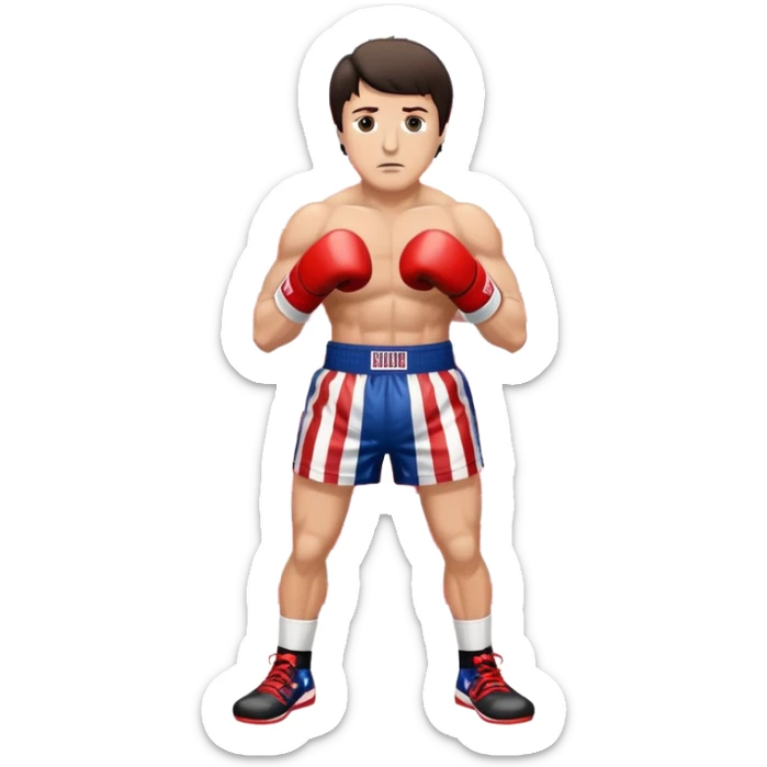 Rocky Balboa boxer in fighting stance with boxing gloves and American flag shorts sticker
