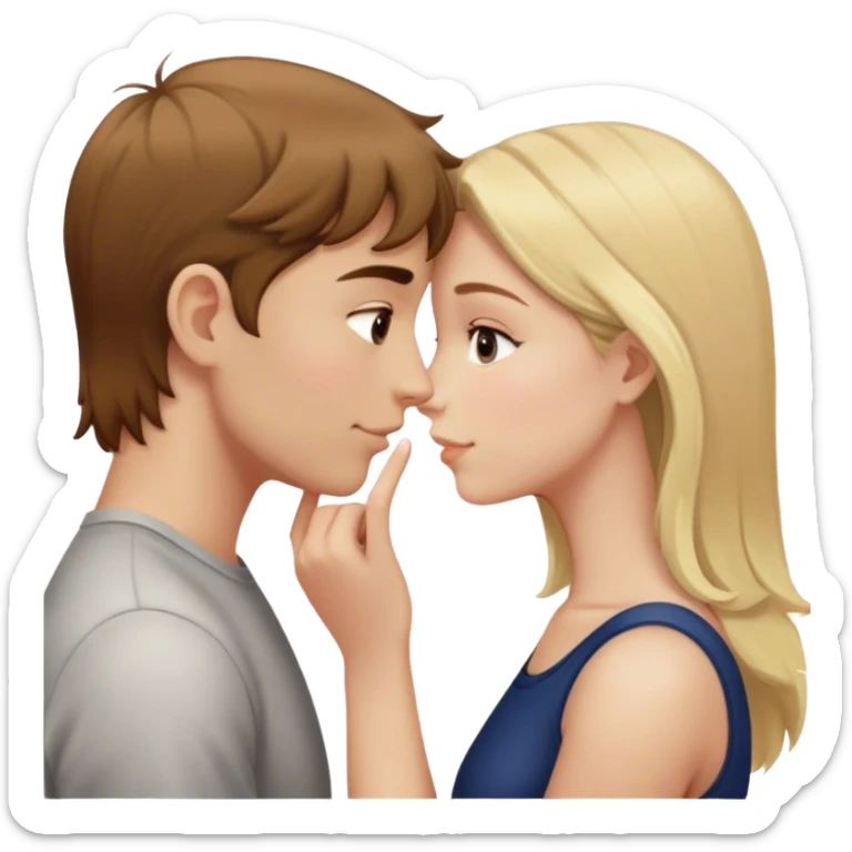 A white girl with brown hair and a white boy with blonde hair touching noses sticker