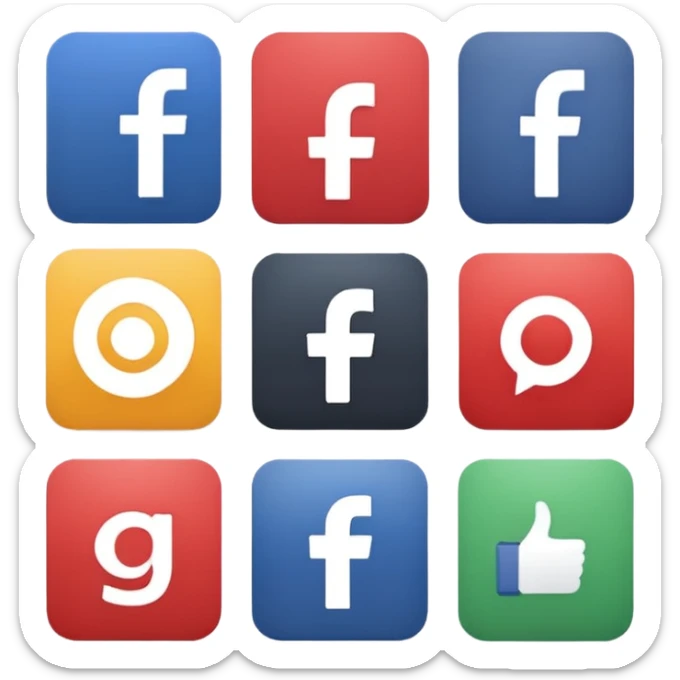 Socail media sauare emoji style icons 
Creat the quadrant with the logos of F.B, X, Trustpilot, Instagram, Youtube, Linkedineach icon is ther only ones, asme size, only icons of the social media that I mentioned only 6 icons sticker