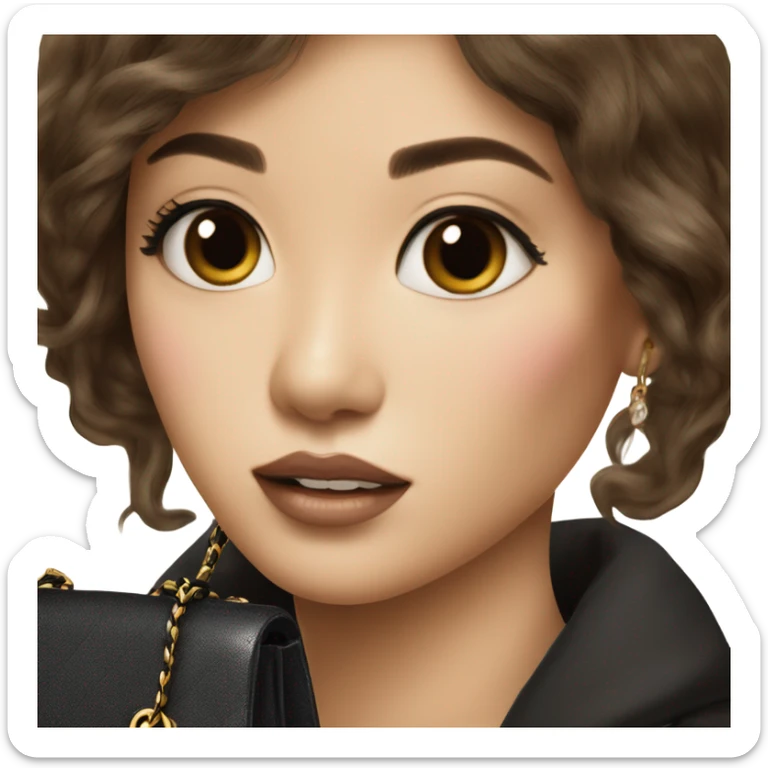 Realistic brown hair Chanel Asian Girl with Birkin bag and Chanel necklace sticker