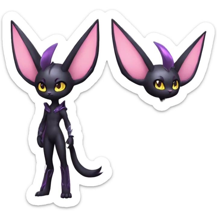 Shiny Cool Punk pastel Black beautiful ethereal fantasy Kawaii Sona Umbreon-Espeon-Litten-Fakemon-cat-animal with edgy bat-wings-ears vtuber model Full Body sticker