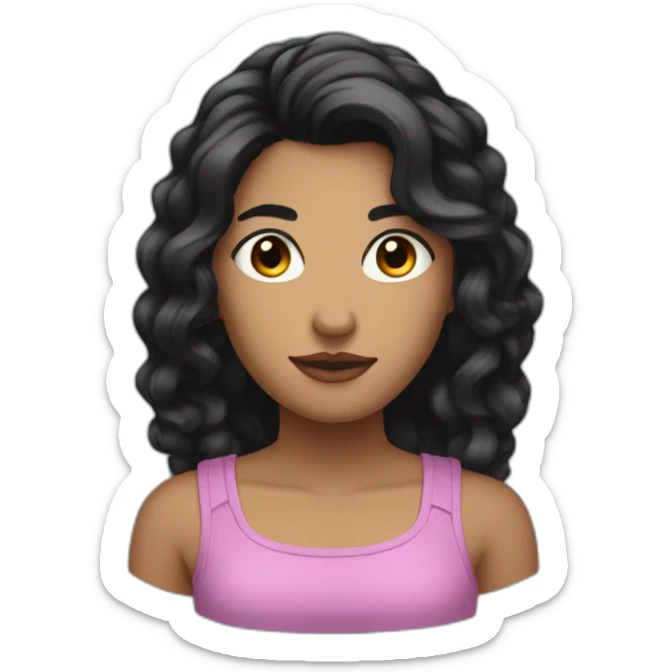 round medium face black hair part in the middle dark eyes sticker