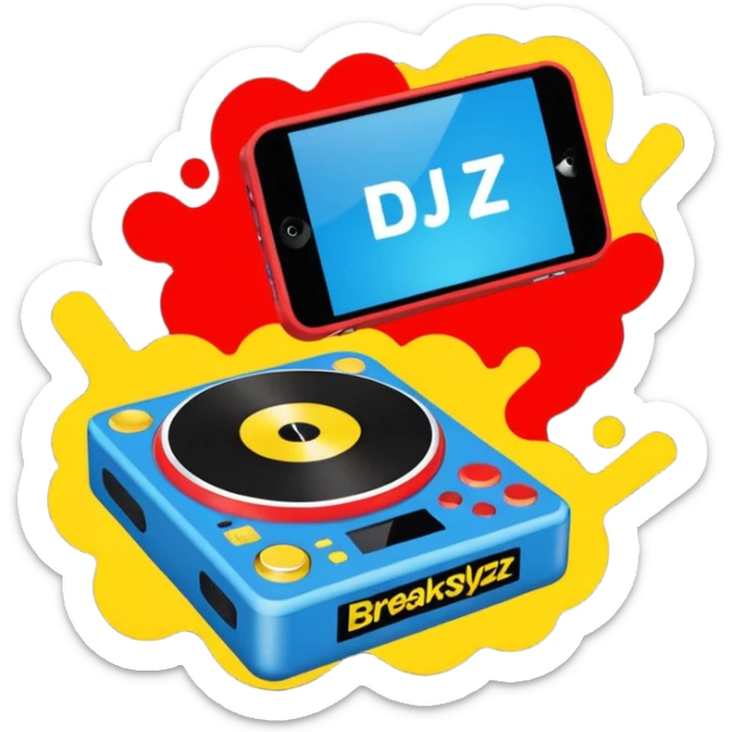 un gif texte qui défile  "BREAKSTYLEZ TV"  change de couleur sur fond noir sur le theme dj sticker