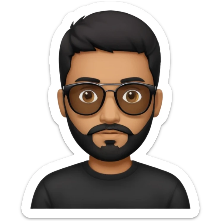 Indian man with  black hair and beard and black sunglasses and black jumper sticker