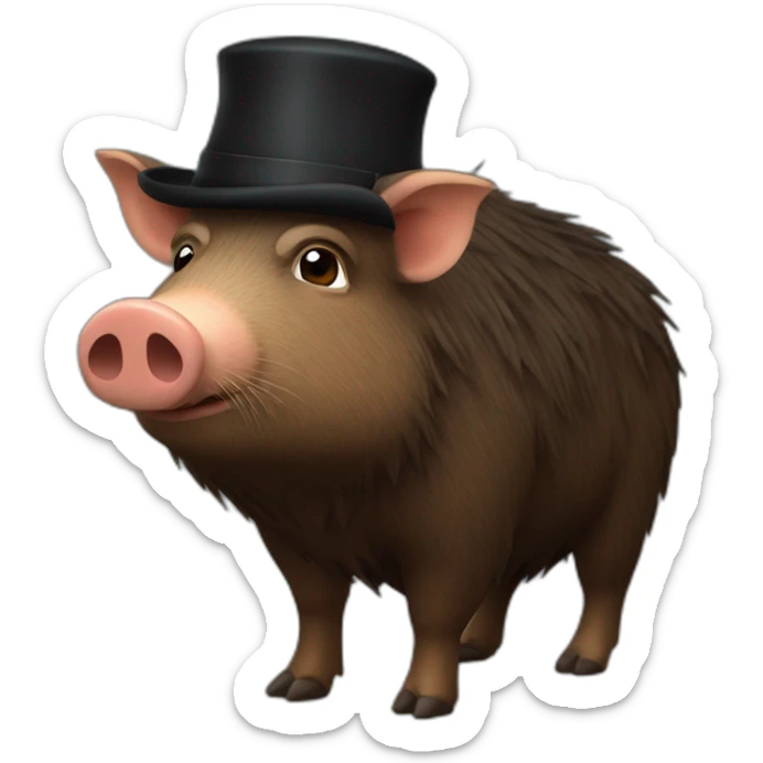 a wild brown boar tired of life with stubble in a black jacket and a black winter hat sticker