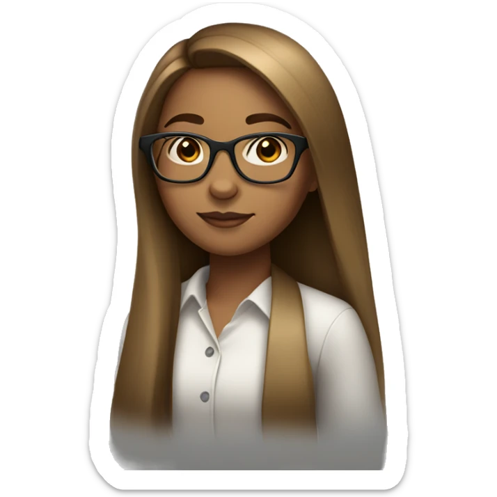 A girl with long, straight hair and light brown skin, wearing glasses. sticker