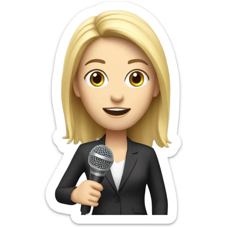 reporter with A white female reporter holds out a microphone to answermicrophone sticker