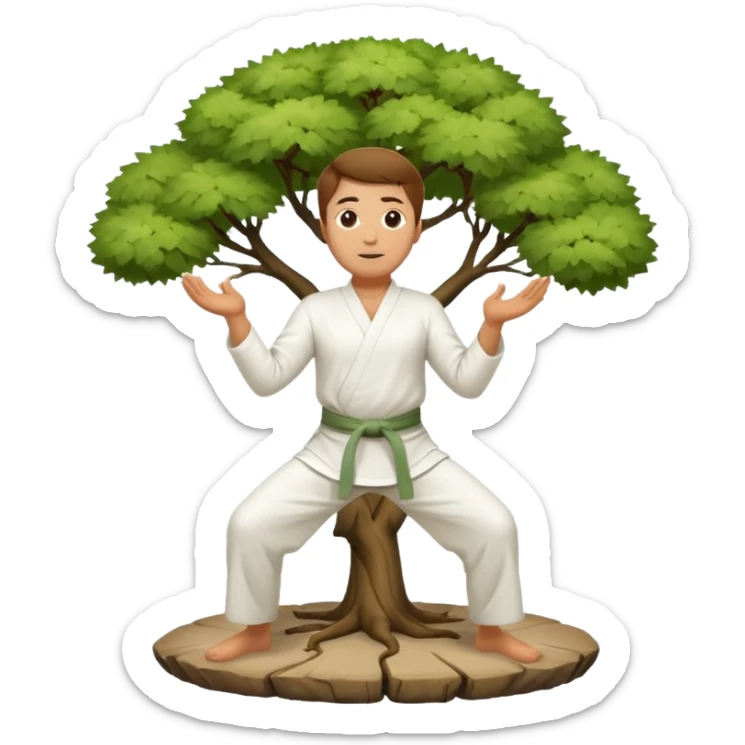 pratiquant de qi gong en position de l'arbre, en tenue noire ou blanche sticker
