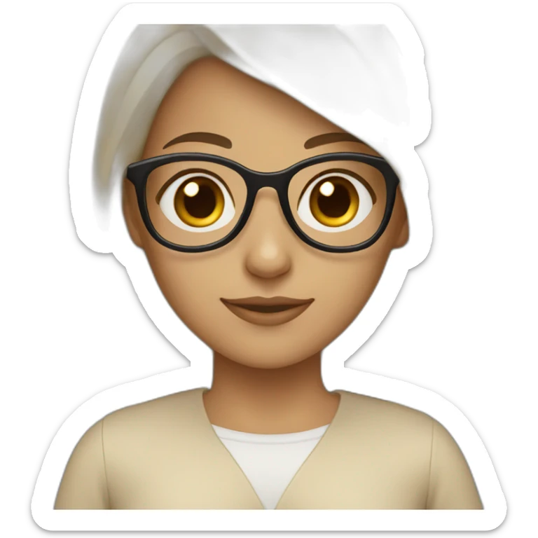 A saudi girl with medium dark brown hair and dark brown eyes and beige skin wearing glasses sticker