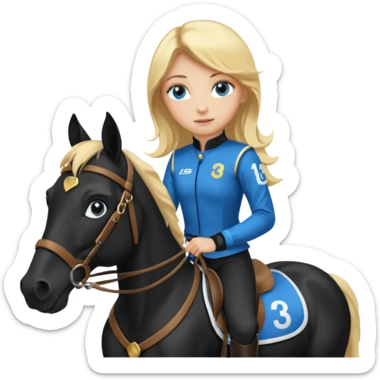 girl racing riding horse wearing racing cloth black with number sticker