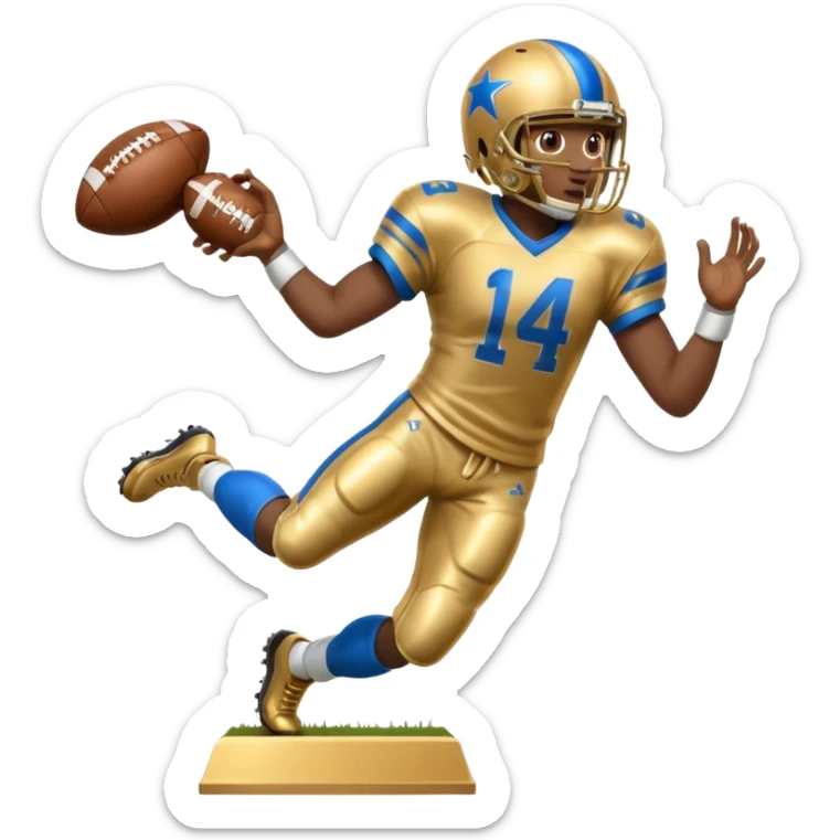trophy of football player gold player giving stiff arm knee up sticker