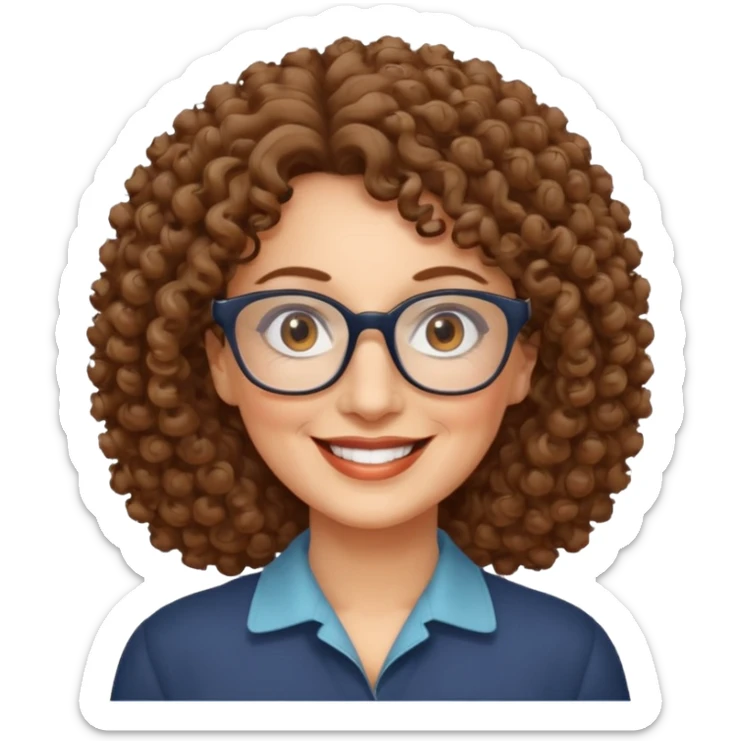 50 years old woman, curly hair, brown eyes and rectangle glasses sticker