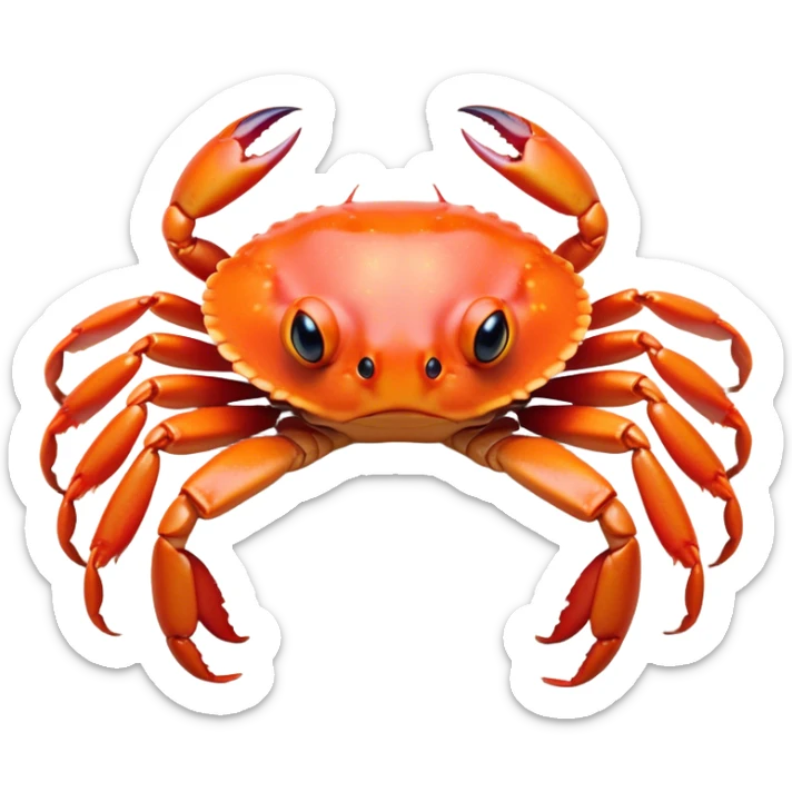 Cinematic Noble Baby Crab Portrait Emoji, Poised and curious, with a small, delicate carapace in vibrant hues, tiny, alert eyes on short stalks, and miniature, intricately detailed pincers, Simplified yet sharp and sophisticated features, highly detailed, glowing with a soft, coastal radiance, high shine, intelligent and determined, stylized with an air of seaside authority, focused and attentive, soft glowing outline, capturing the essence of a watchful and confident juvenile crustacean that appears ready to scuttle out of the screen with effortless charm! sticker