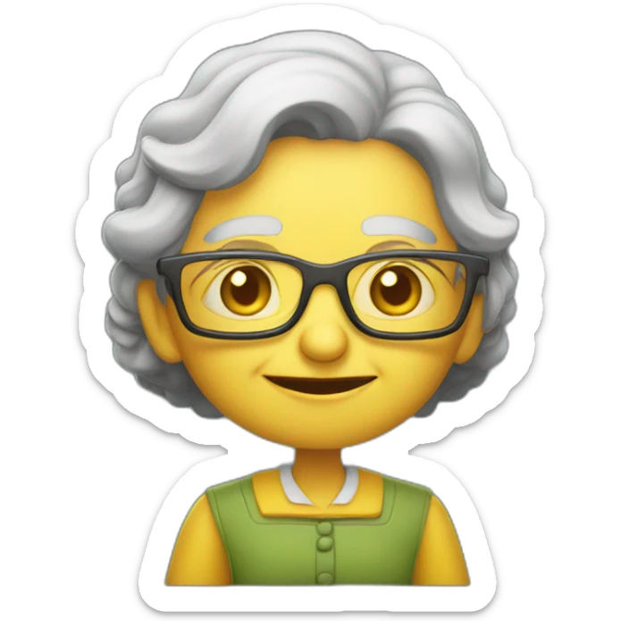 An evil and old woman with glasses and short yellow stands at the blackboard and teaches children histor sticker
