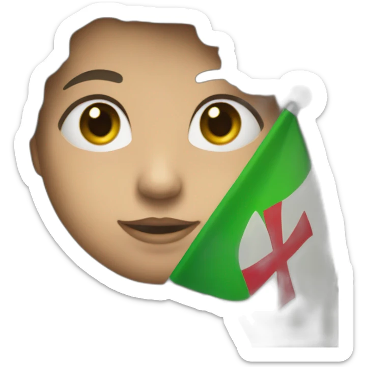 person holding a flag with a red triangle on the left and a green little cross in the middle the background is white. sticker