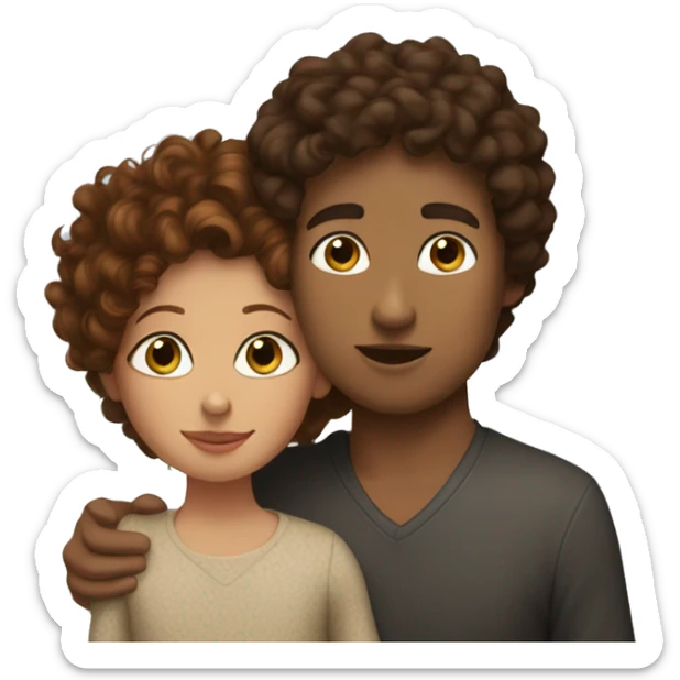 Make a litttle boy with tan skin and curly black hair kissing his mom who has auburn hair and blue eyes.  sticker
