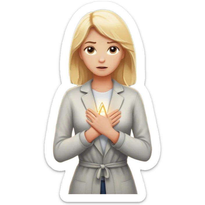 back of a blonde woman in front of a 2 crossroads paths ..places a hand on their chest, the light path, symbolizing their decision to respond instead of react with peace. light trail  sticker