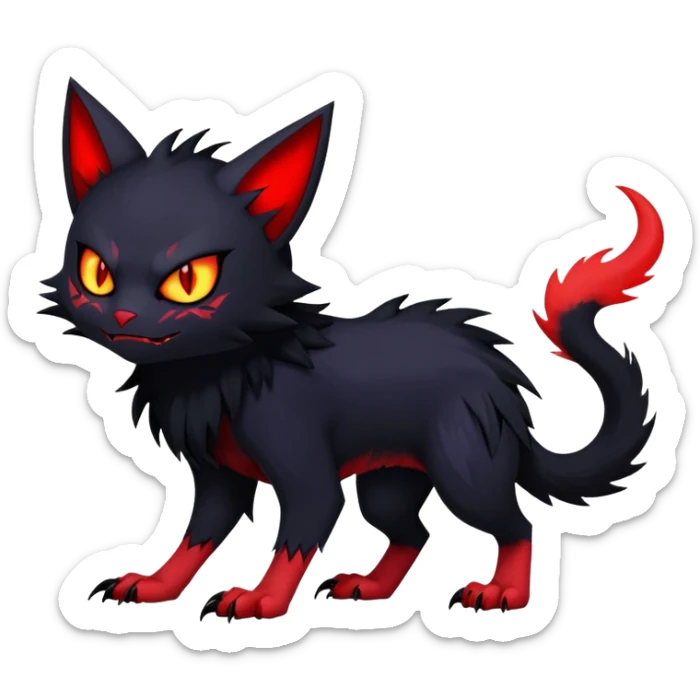 Vampiric feral emo dark Litten-Noibat-Fakémon-hybrid-creature (full body) sticker