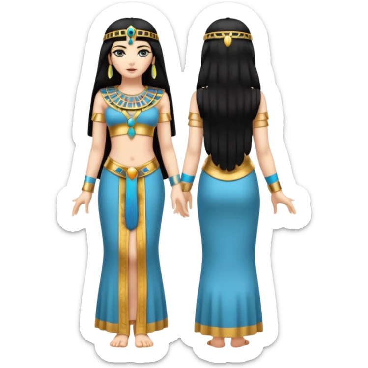 fullbody Cleopatra, high-detailed, realistic, back view, with long black hair sticker