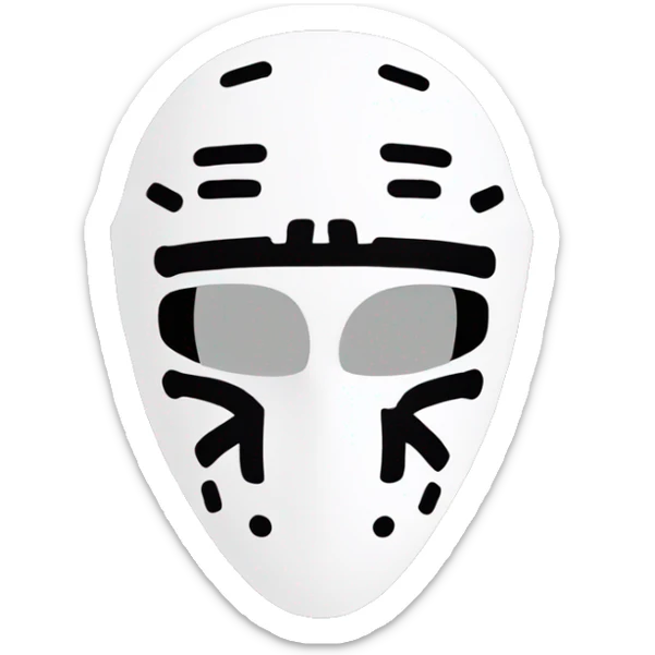 A simple and clean emoji-style illustration of a white hockey mask with minimalistic black details, inspired by Kanye West's iconic style. sticker