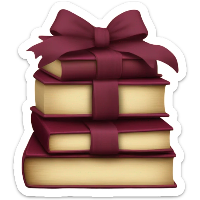burgundy books stacked up and tied together by a burgundy bow sticker