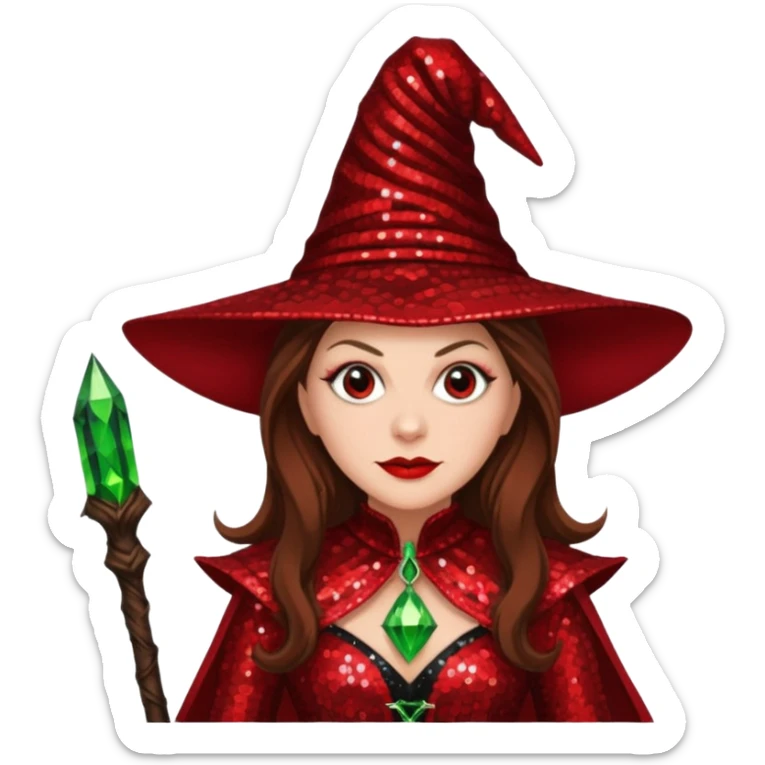 Wicked Witch of the East from the Wizard of Oz with long brown hair, red sequin outfit sticker