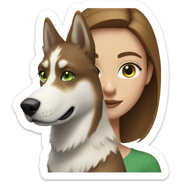 White Woman hair brown and bleus eyes and golden Husky With green eyes sticker