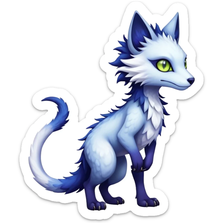 Kawaii dark edgy fantasy ethereal feline-vernid-sergal-fursona animal creature with a tufted tail full body with intricate markings  sticker