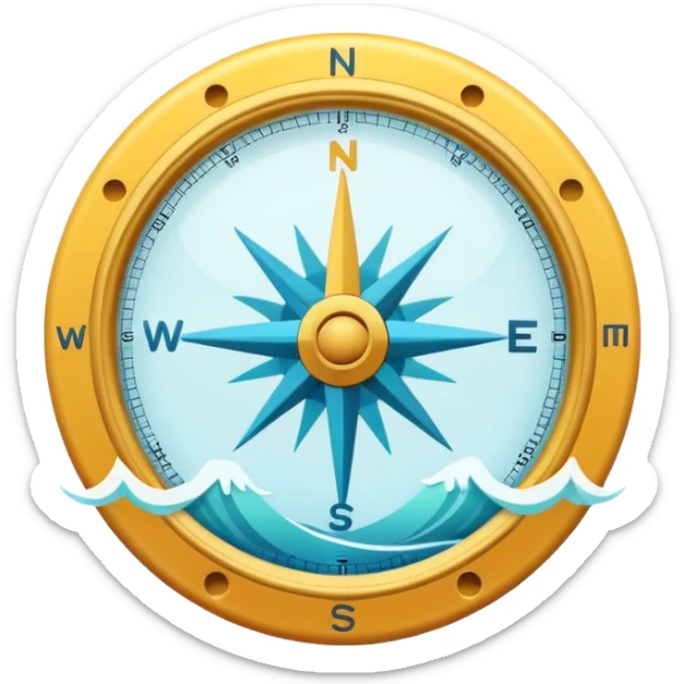 Adventure Finder
A minimal emoji-style compass with ocean waves in the background, representing adventure and exploration. Flat design, bright colors, soft shadows, white background. sticker