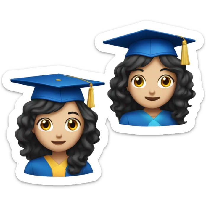 asian girl wearing blue graduation cap with long curly black hair sticker