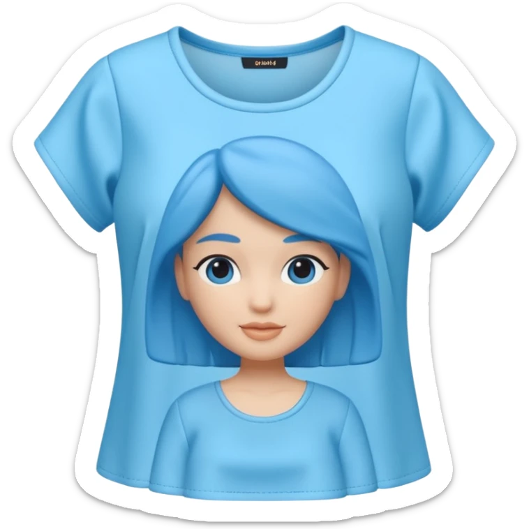 A 3D cartoon sky-blue women’s top with light fabric folds and soft shading, casual style, Memoji-style rendering. sticker