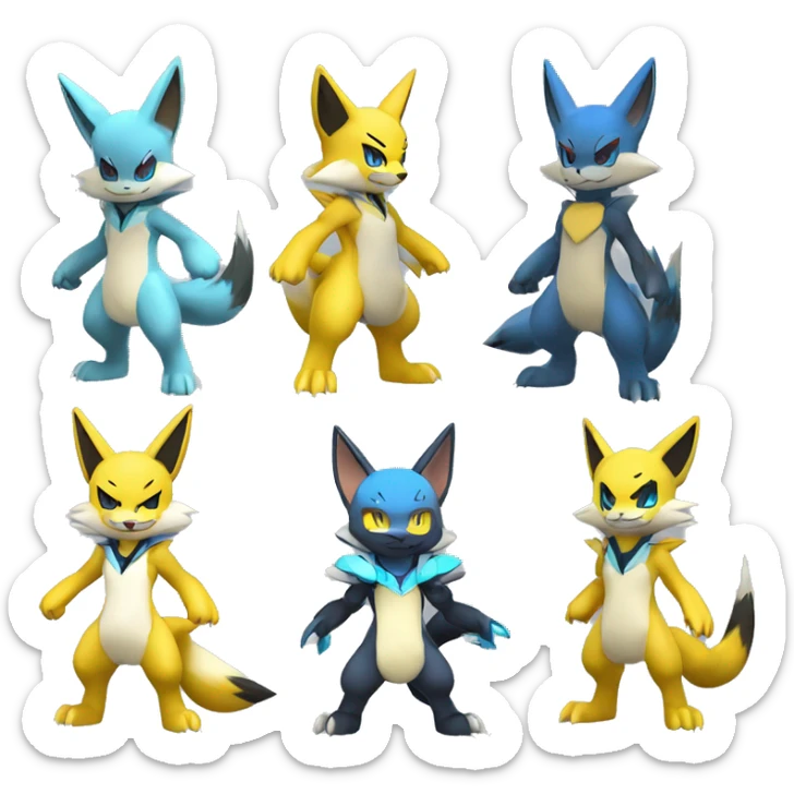 Anthro Cool Chibi Zeraora-Lucario-Renamon-Pokémon-Fakémon Full Body Detailed High Quality sticker