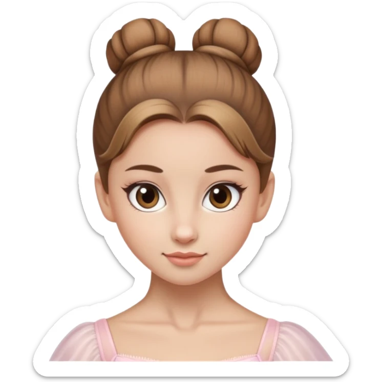 Light brown hair, light brown eyed female with a ballerina bun sticker
