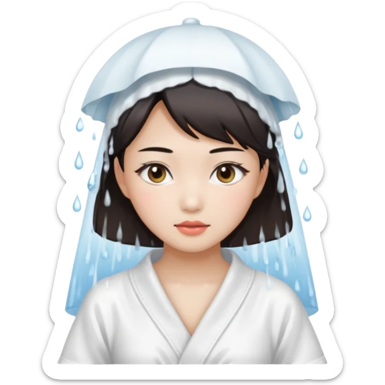 girl aesthetic emoji, asian beautiful make up white shower clothes sticker