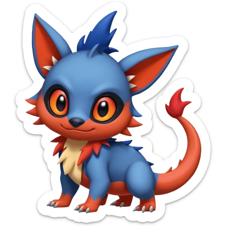 Cute adorable Stitch-Litten-Salandit-Noibat-Zangoose-fusion, full body sticker