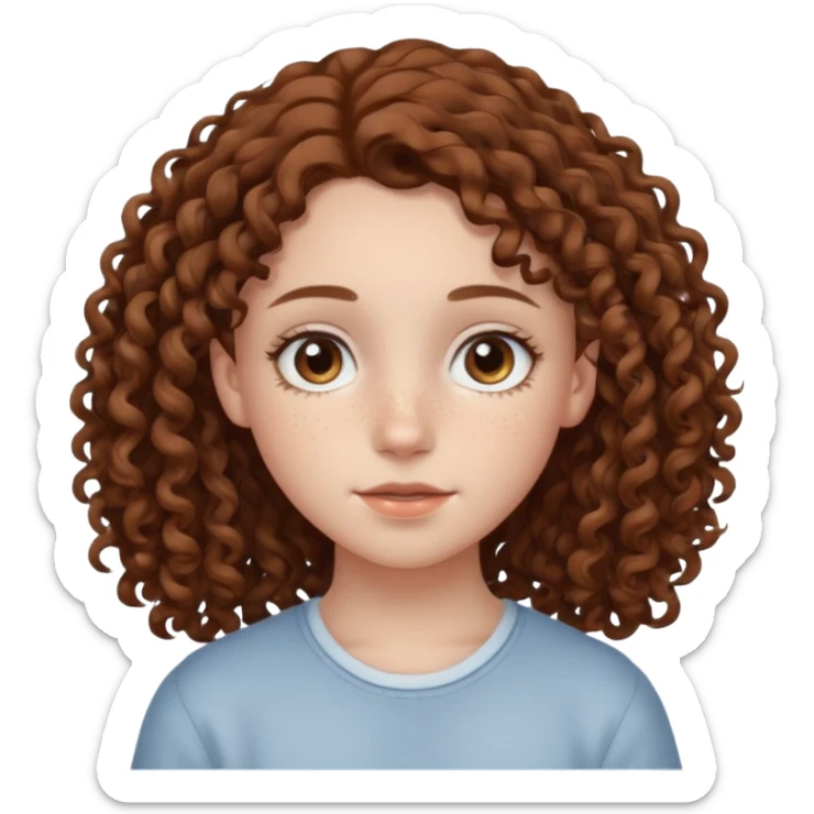 pale teen girl with light grey eyes and brown freckles that has curly hair in a middle part sticker