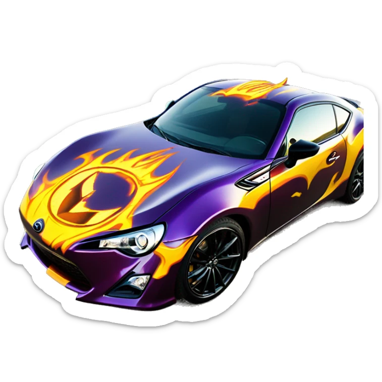 Batgirl and Batman themed Scion FR-S with hot rod flames painted on side of car  sticker